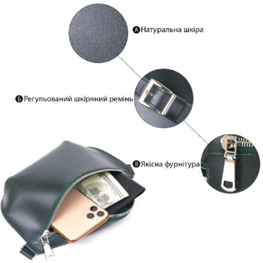 Кожаная женская сумка на пояс Shvigel 16390 Зеленый