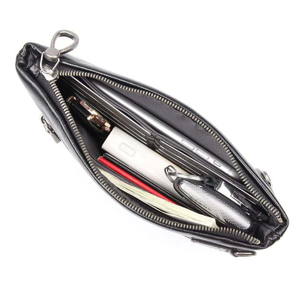 Шкіряний клатч для чоловіків JDC010A чорний з петлею та передньою кишенею