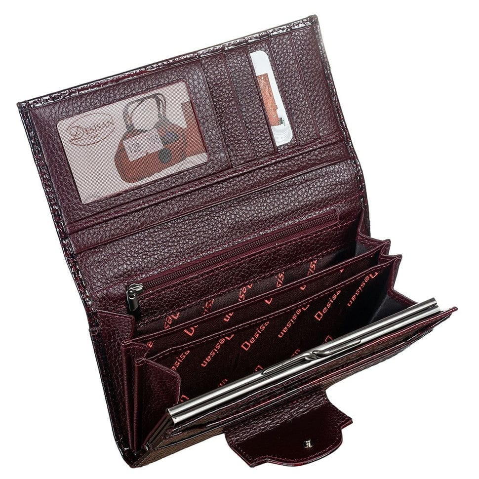 Гаманець жіночий шкіряний Desisan 128-626 бордо кроко лак