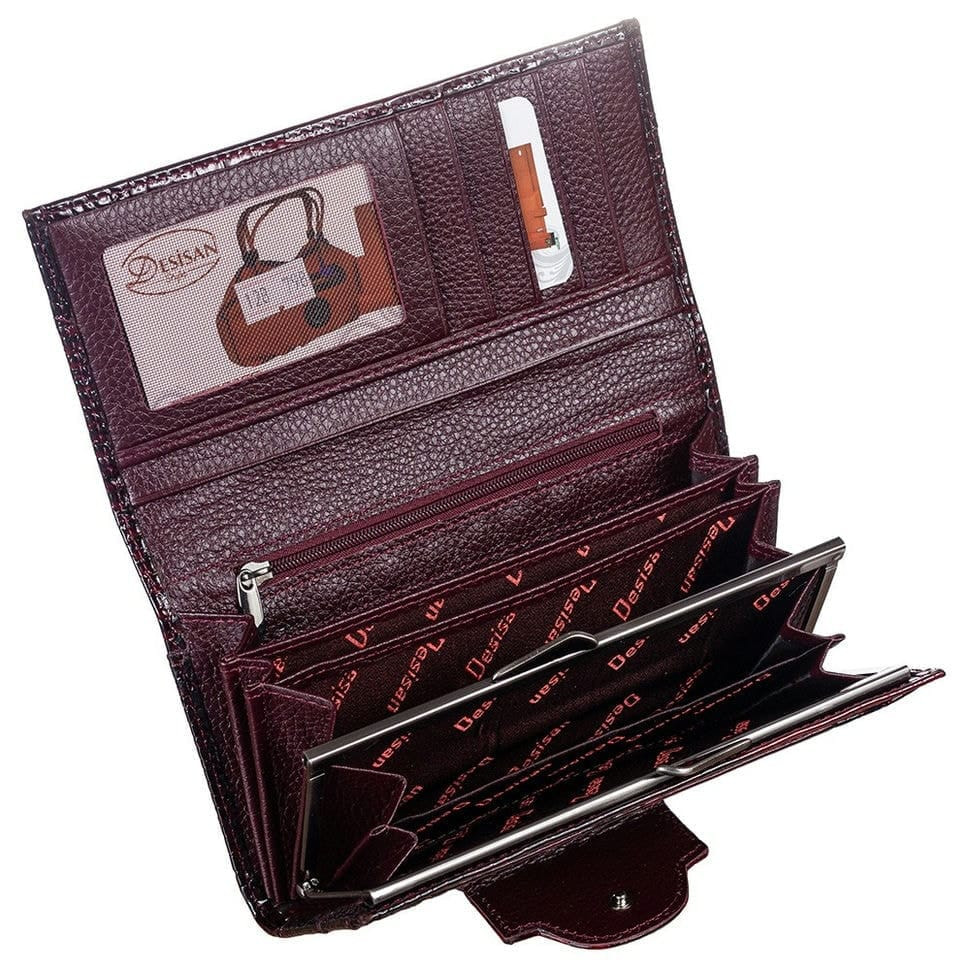 Гаманець жіночий шкіряний Desisan 128-626 бордо кроко лак