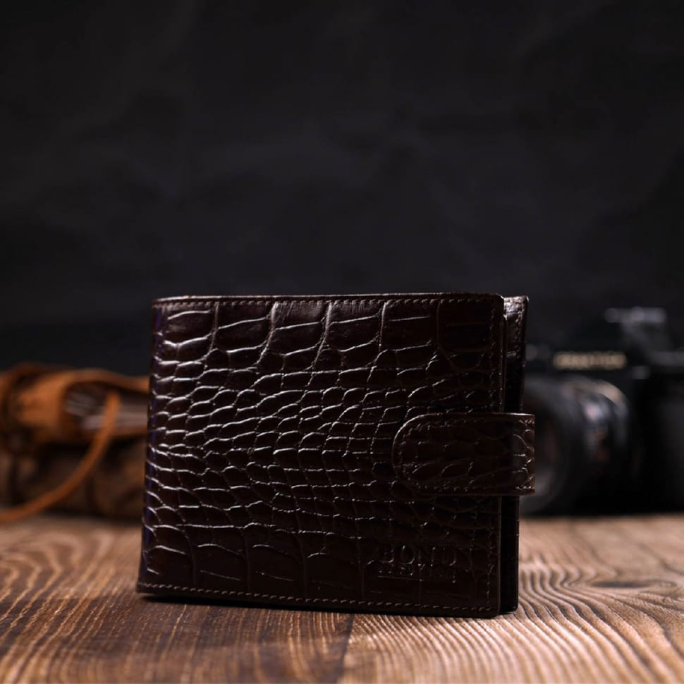 Функціональний невеликий гаманець для чоловіків з натуральної шкіри з тисненням під крокодила BOND 21998 Коричневий