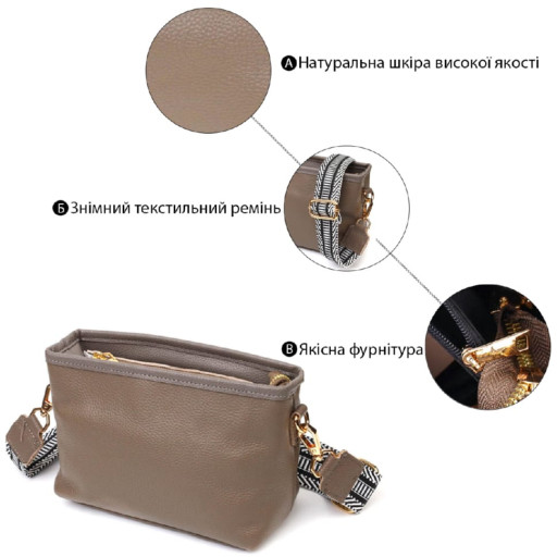 Компактна сумка на плече з натуральної шкіри 22098 Vintage Сіра