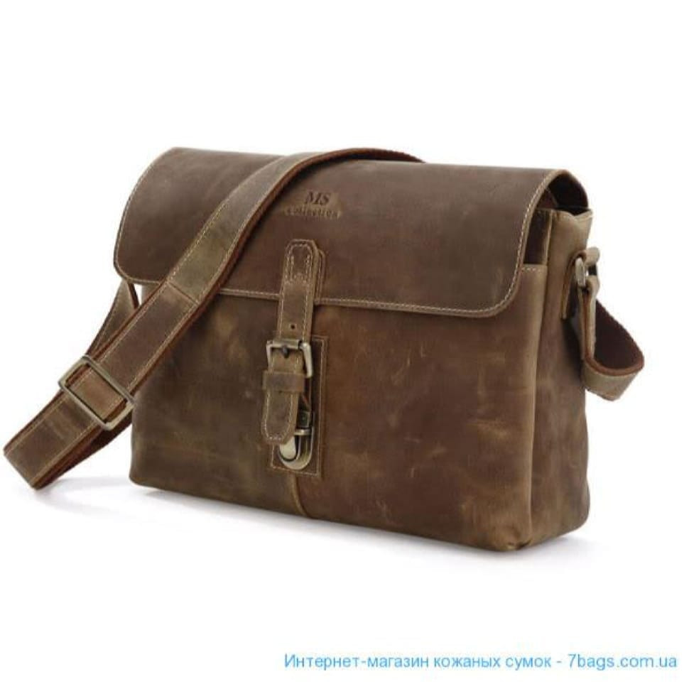 Шкіряна сумка крос-боді, месенджер кінська шкіра, сіро-коричнева