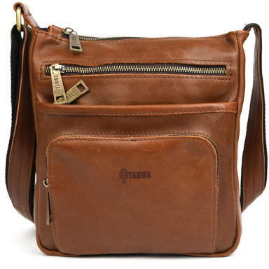 Mens leather messenger bag GB-1303-3md TARWA with pocket