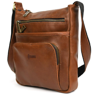 Mens leather messenger bag GB-1303-3md TARWA with pocket