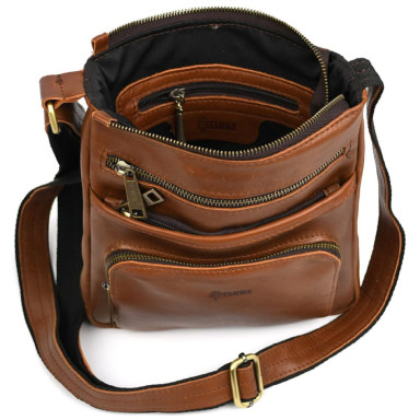 Mens leather messenger bag GB-1303-3md TARWA with pocket