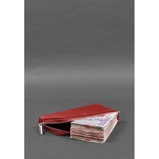 Шкіряне портмоне-купюрник на блискавці 14.0 червоний