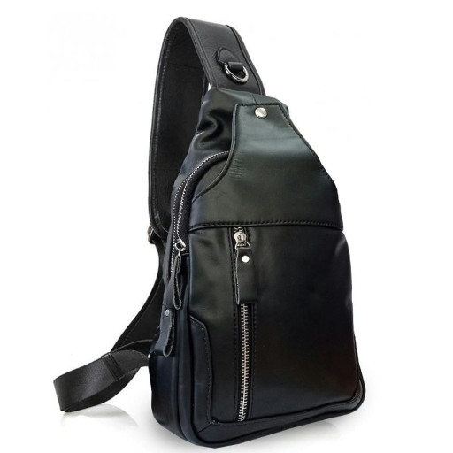 Чоловічий слінг Tiding Bag FL-N2-4004A із гладкої шкіри чорного кольору.