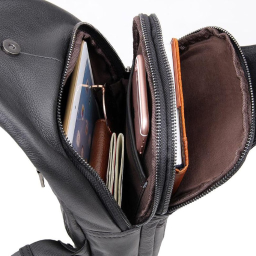 Чоловічий слінг Tiding Bag FL-N2-4004A із гладкої шкіри чорного кольору.