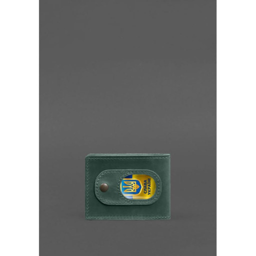 Шкіряна обкладинка для посвідчення учасника бойових дій (УБД) із кишенею для жетону зелена Crazy Horse