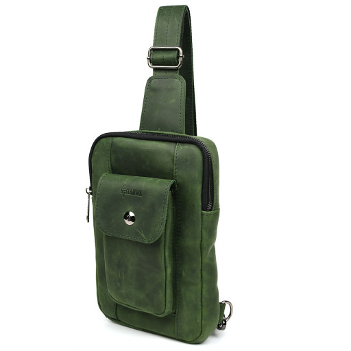 Чоловічий зелений слінг зі шкіри крейзі RE-0804-3md TARWA