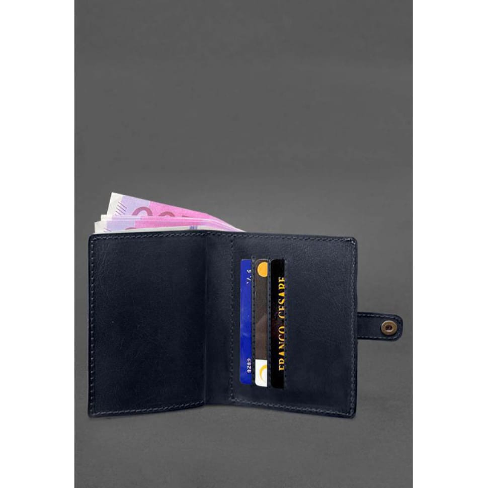 Шкіряна обкладинка-портмоне для посвідчення офіцера 11.0 темно-синя