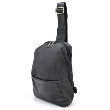 Mens shoulder sling, chest bag made of leather and canvas TARWA GAa-1905-3md
