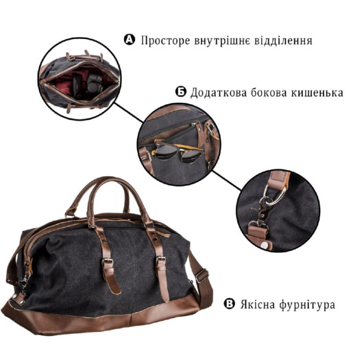 Дорожня сумка текстильна велика Vintage 20166 Чорна