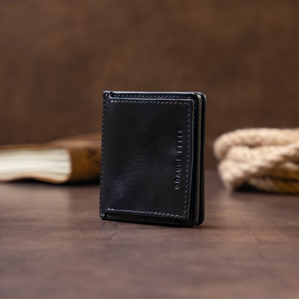Вертикальное глянцевое портмоне с накладной монетницей GRANDE PELLE 11332 Синее