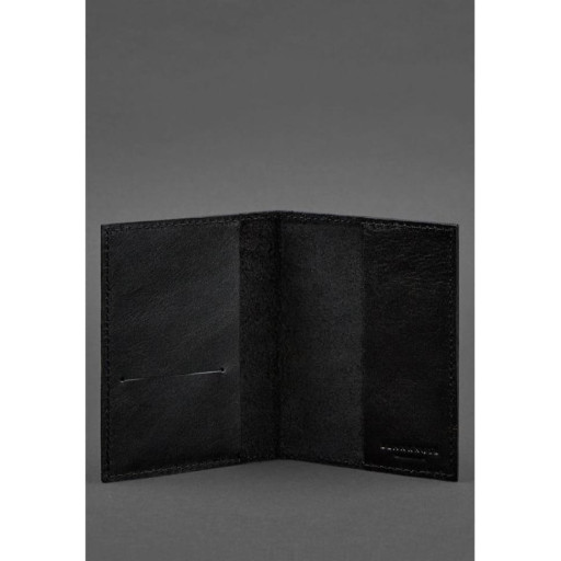 Шкіряна обкладинка для паспорта та військового квитка 1.2 чорна Краст