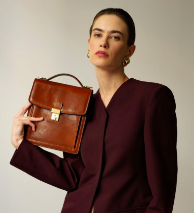 Small Leather Briefcase for Women - Walden -  Cognac Brown color -  Time Resistance 5242201W