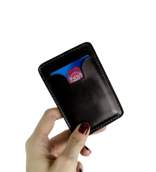 Жіночий шкіряний чохол для кредитних карток Футляр для візитних карток - 1984 - Чорний колір - Time Resistance 5201101W