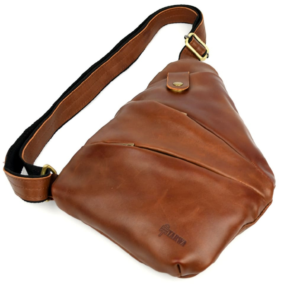 Mens left-handed sling shoulder bag TARWA GB-6405-3md cognac