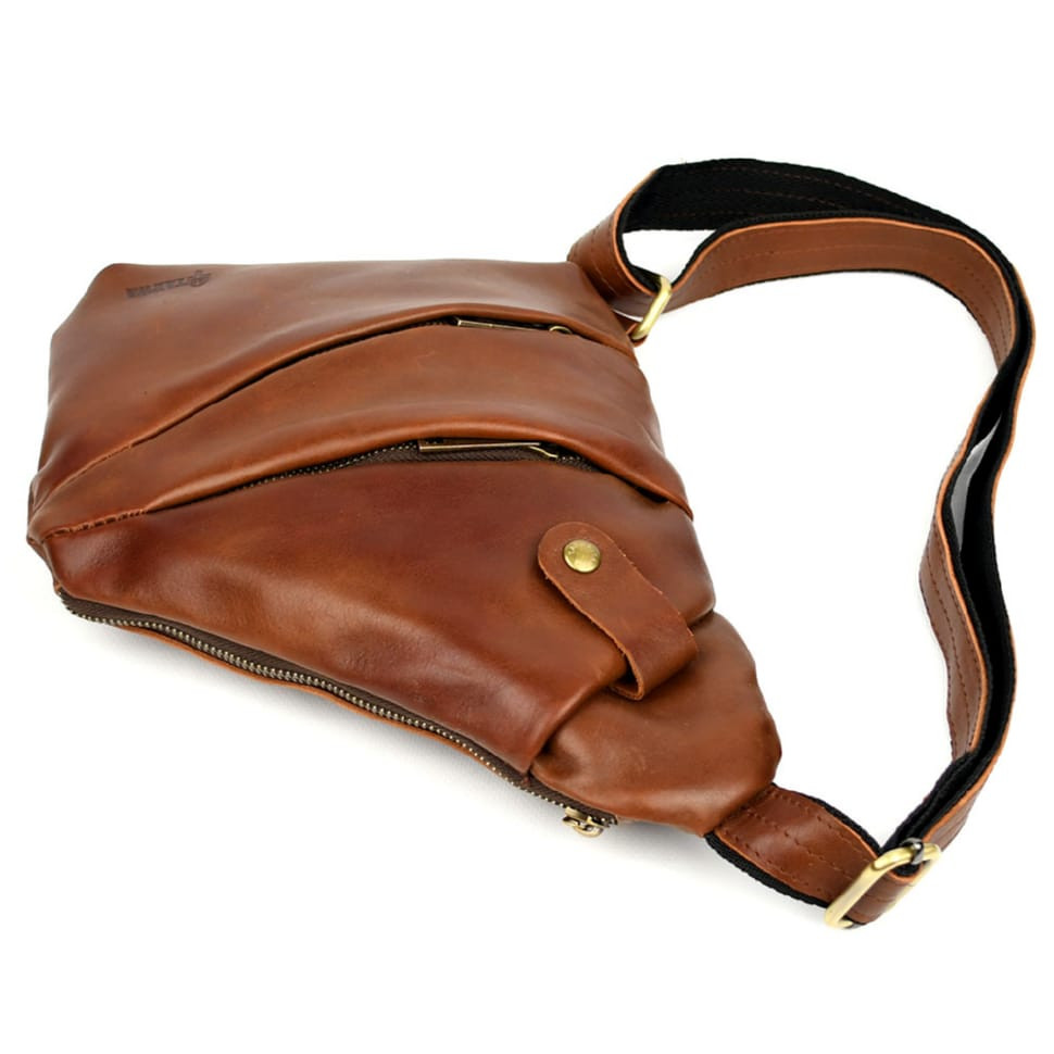 Mens left-handed sling shoulder bag TARWA GB-6405-3md cognac