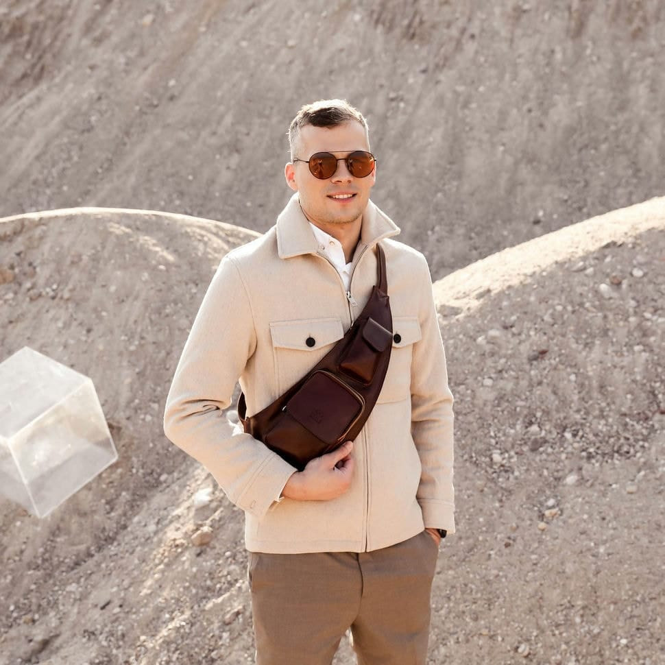 Сумка нагрудна, слінг, рюкзак на одне плече - The Monk - коричнева Time Resistance 5223501