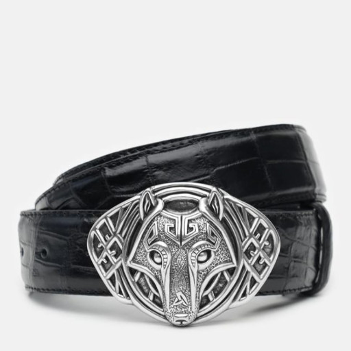 Ремінь чоловічий зі шкіри крокодила Sergio Torri 7-0010 145 см чорний