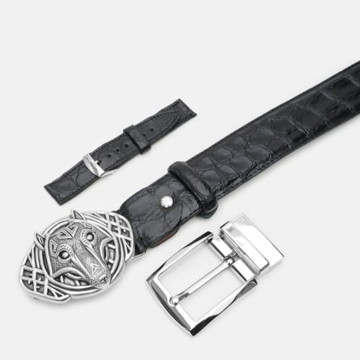 Ремінь чоловічий зі шкіри крокодила Sergio Torri 7-0010 145 см чорний