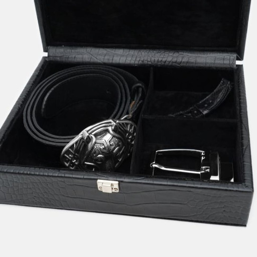 Ремінь чоловічий зі шкіри крокодила Sergio Torri 7-0010 145 см чорний