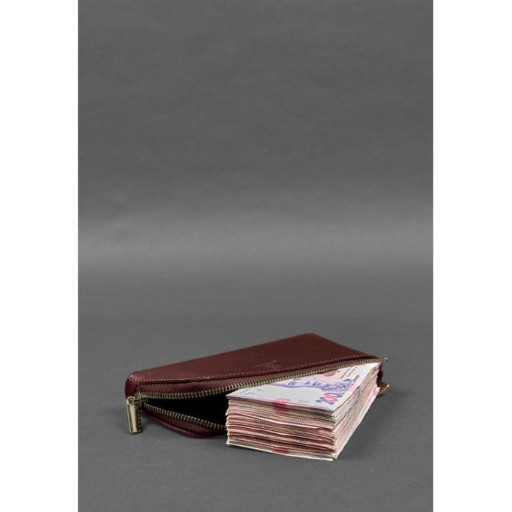 Шкіряне портмоне-купюрник на блискавці 14.0 бордовий