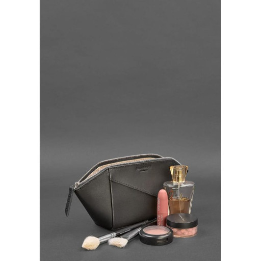 Жіноча чорна шкіряна косметичка Краст