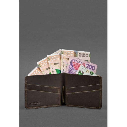 Шкіряне портмоне 4.4 (з затискачем) темно-коричневий Crazy Horse