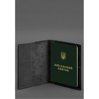 Шкіряна обкладинка для військового квитка з кишенями 7.2 чорний краст