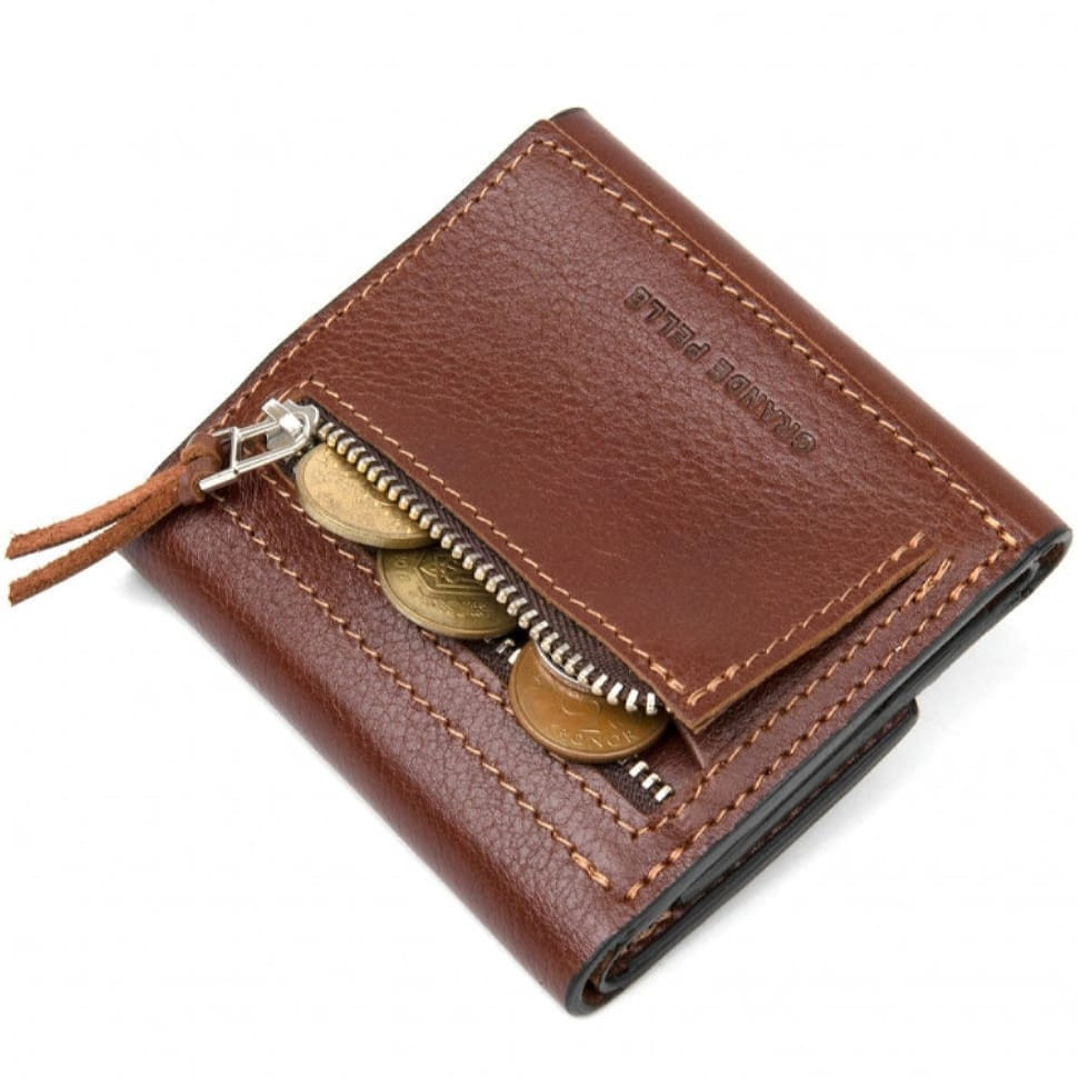 Mini leather wallet with asymmetric flap 57062310 terracotta