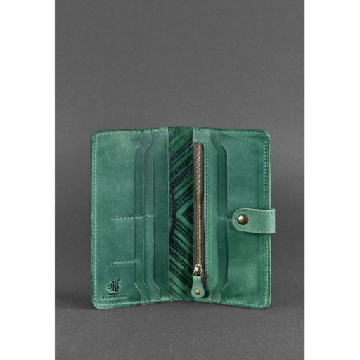 Шкіряне жіноче зелене портмоне 7.0 Інді