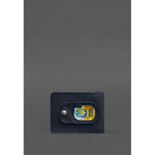 Шкіряна обкладинка для посвідчення учасника бойових дій (УБД) із кишенею для жетону темно-синя