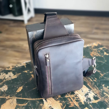 Мужская сумка-слинг BGS кожаная коричневая BGS3007
