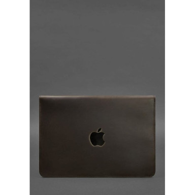 Кожаный чехол-конверт на магнитах для MacBook 13 Темно-коричневый  Crazy Horse