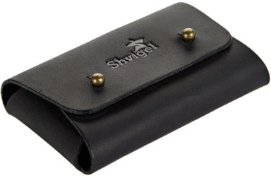 Business card holder SHVIGEL 16159 made of genuine vintage leather Black