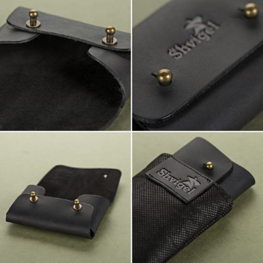 Business card holder SHVIGEL 16159 made of genuine vintage leather Black