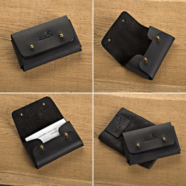 Business card holder SHVIGEL 16159 made of genuine vintage leather Black