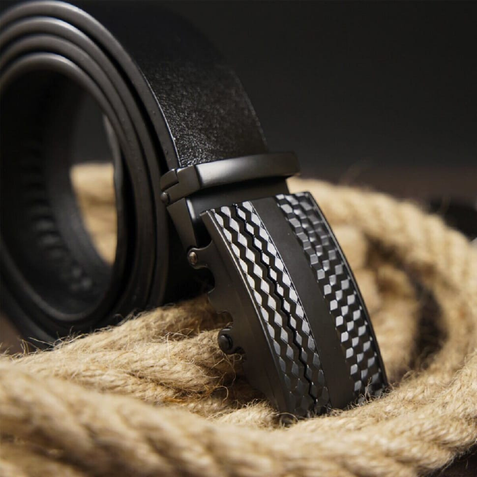 Чоловічий ремень з автоматичною пряжкою мозаїка Vintage 20299 Чорний