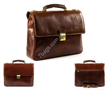 Signature leather briefcase, brown, Firenze