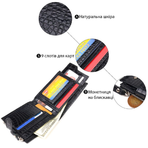 Чоловічий гаманець горизонтальний з натуральної фактурної шкіри CANPELLINI 21504 Чорний