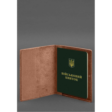 Шкіряна обкладинка для військового квитка з кишенями 7.2 світло-коричневий краст