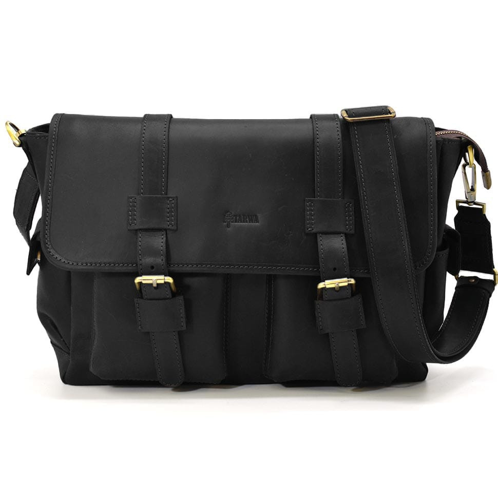 Crossbody bag made of crazy horse leather RA-6690-4lx brand TARWA black