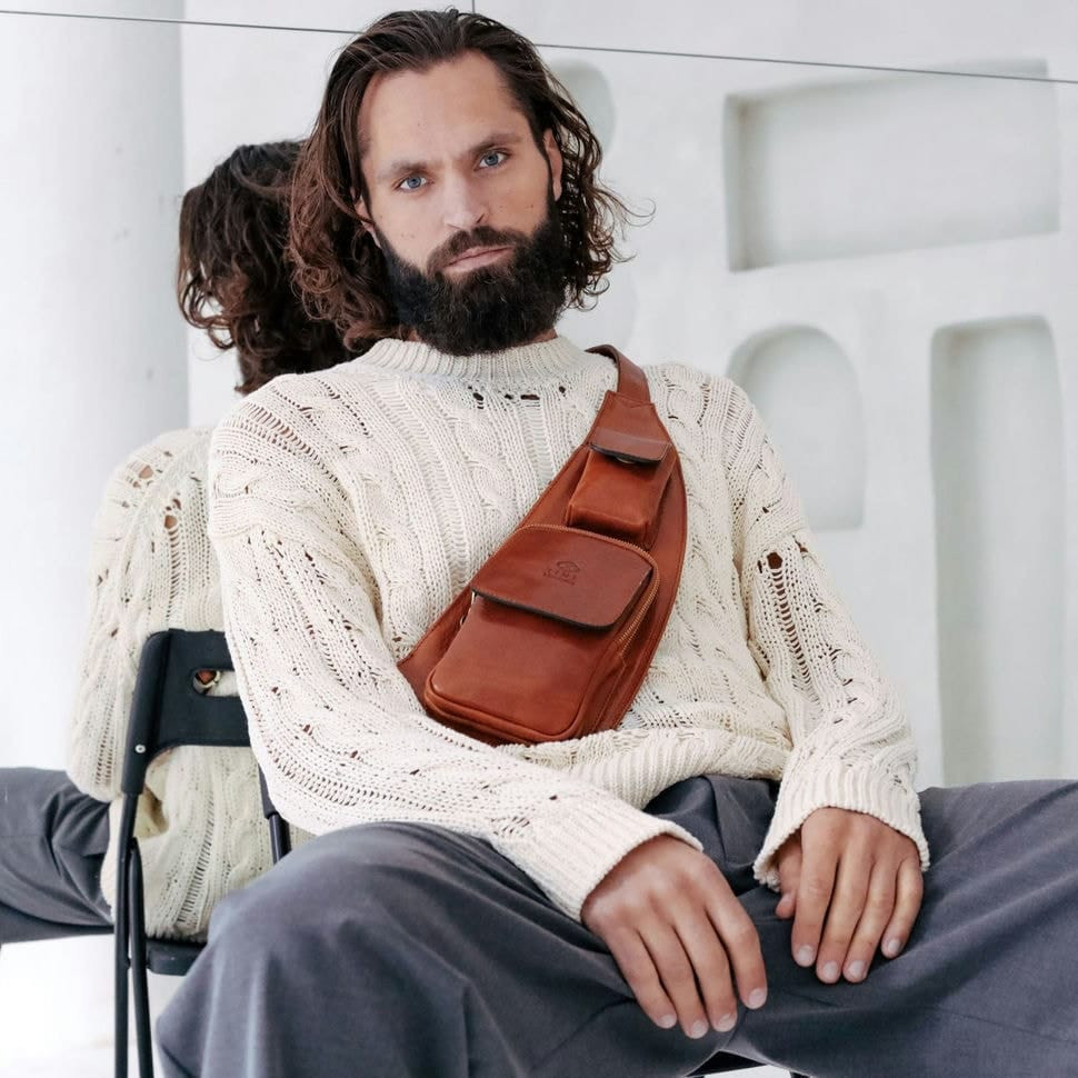 Сумка нагрудна, слінг, рюкзак на одне плече - The Monk - коньячна Time Resistance 5240301