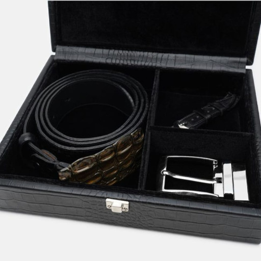 Ремінь чоловічий з натуральної шкіри крокодила Sergio Torri 7-0013 140 см чорний