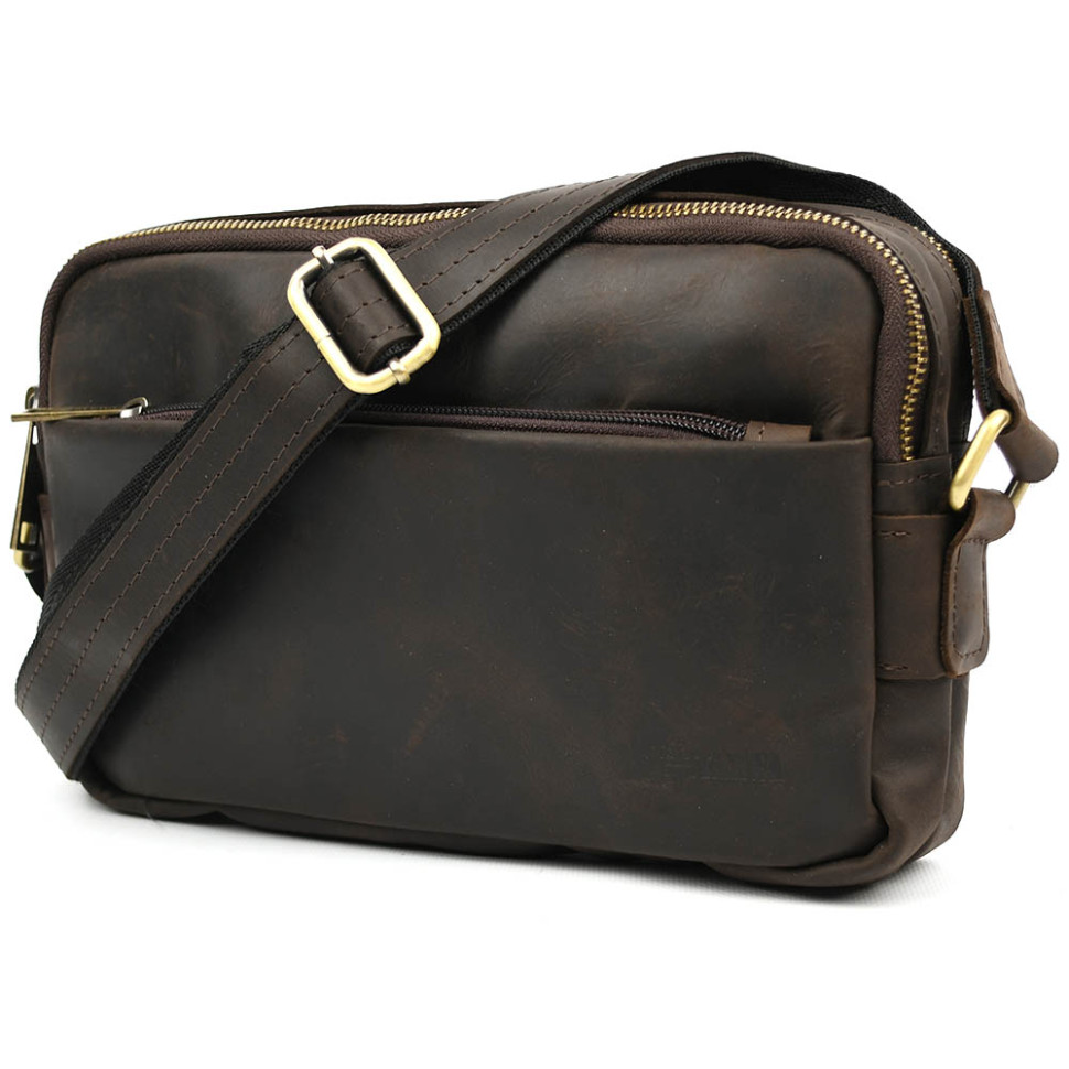 Leather shoulder bag with two compartments RC-0745-3md TARWA brown