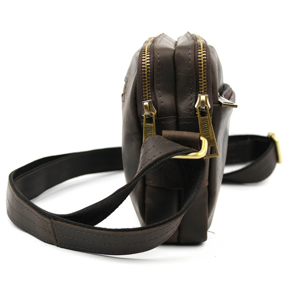 Leather shoulder bag with two compartments RC-0745-3md TARWA brown