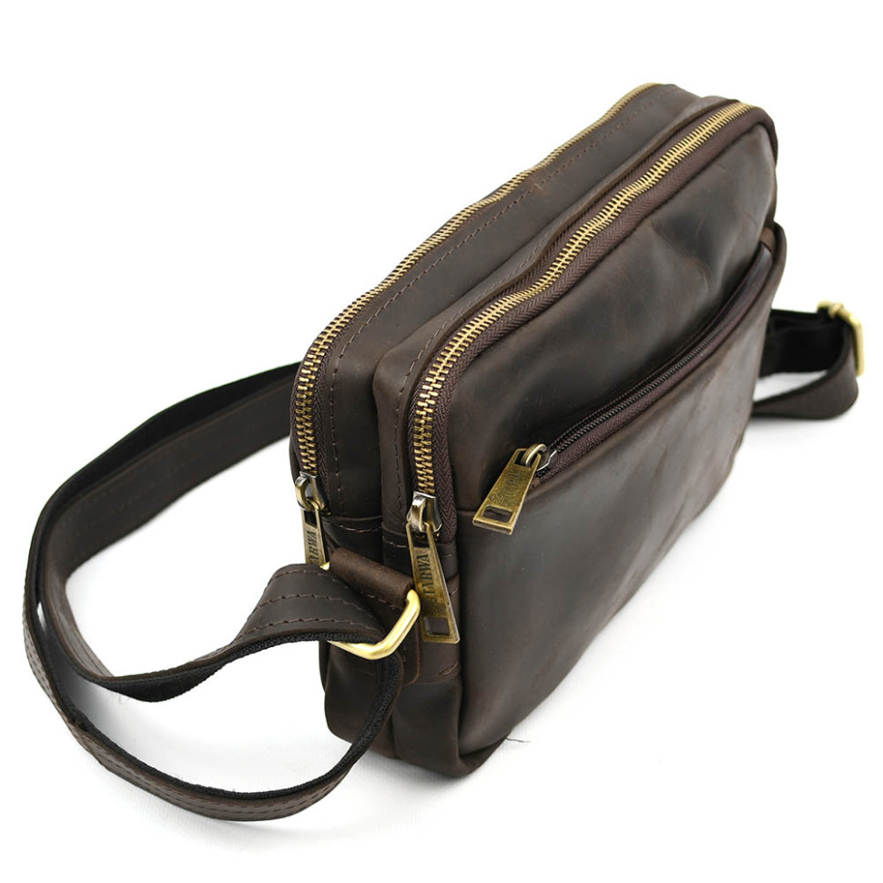 Leather shoulder bag with two compartments RC-0745-3md TARWA brown